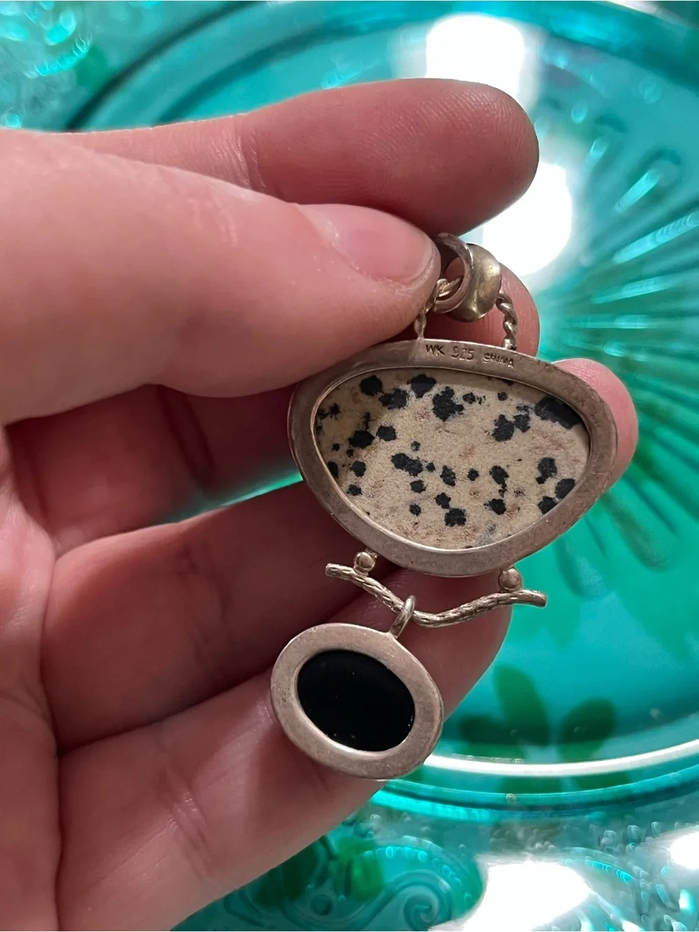 Vintage Whitney Kelly Sterling Silver 925 Dalmatian Jasper Black Onyx Pendant
